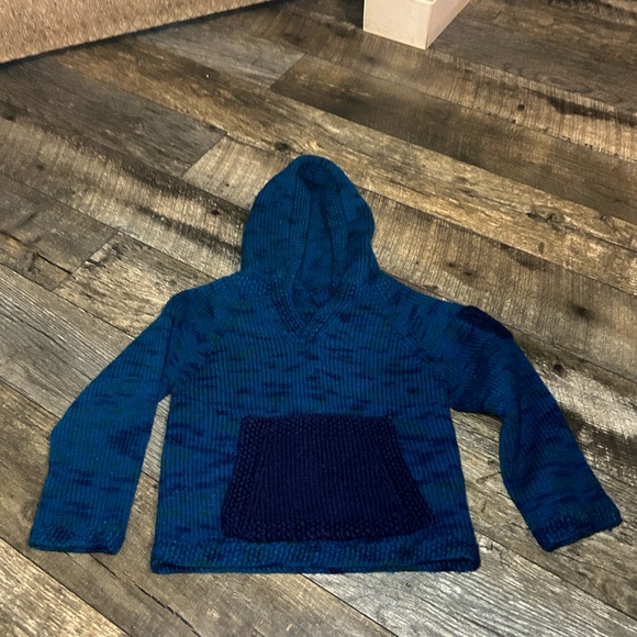 Knitted hoodie sweater with kangaroo pocket blue size 3 years - Picture 2 of 12